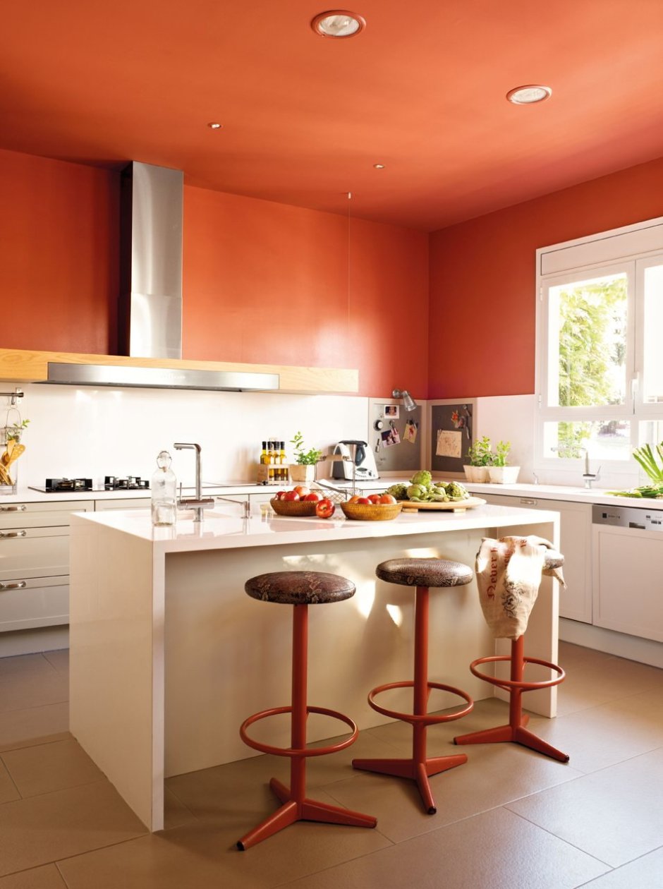 Кухни с гостиной оранжевые стены