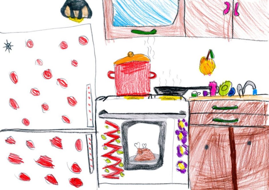 Рисуем кухню детские рисунки
