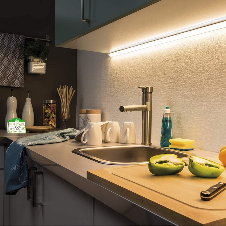 Подсветка для кухни под шкафы угловая (64 фото)
