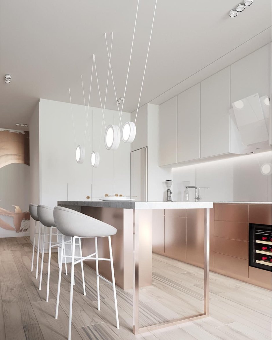 Кухня в минималистичном стиле в светлых тонах