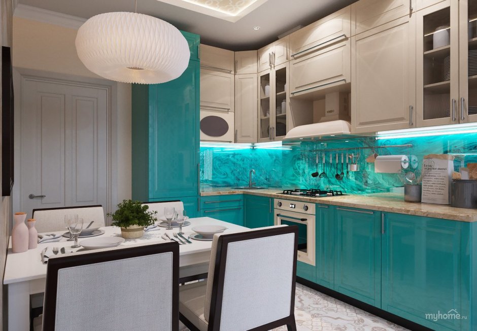Кухня в бирюзовом цвете