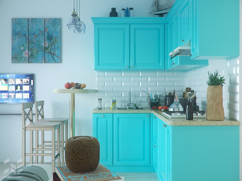 Кухня в хрущевку угловая с холодильником