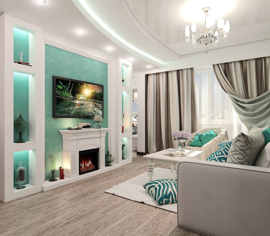Гостиная в бирюзовом цвете