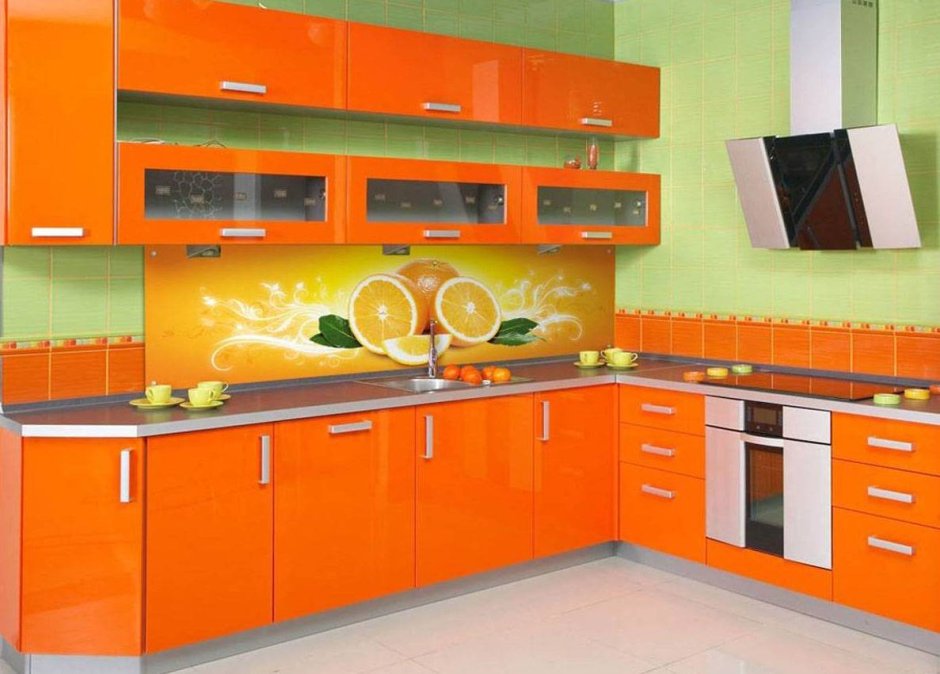 Фартук на кухню панель под оранжевую кухню