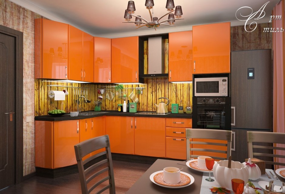Фартук для кухни оранжевого цвета