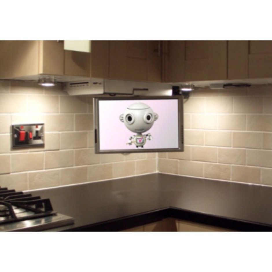 Прямая кухня с телевизором на стене