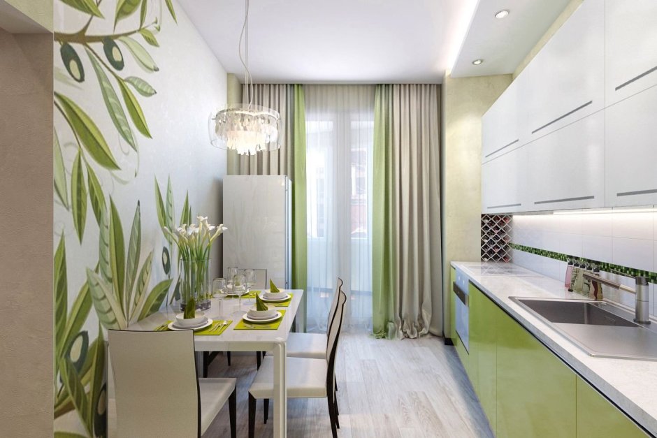 Дизайн кухни в стиле Хай тек в серо-зеленых тонах фото
