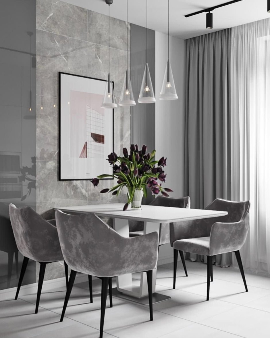 Кухня столовая в сером цвете