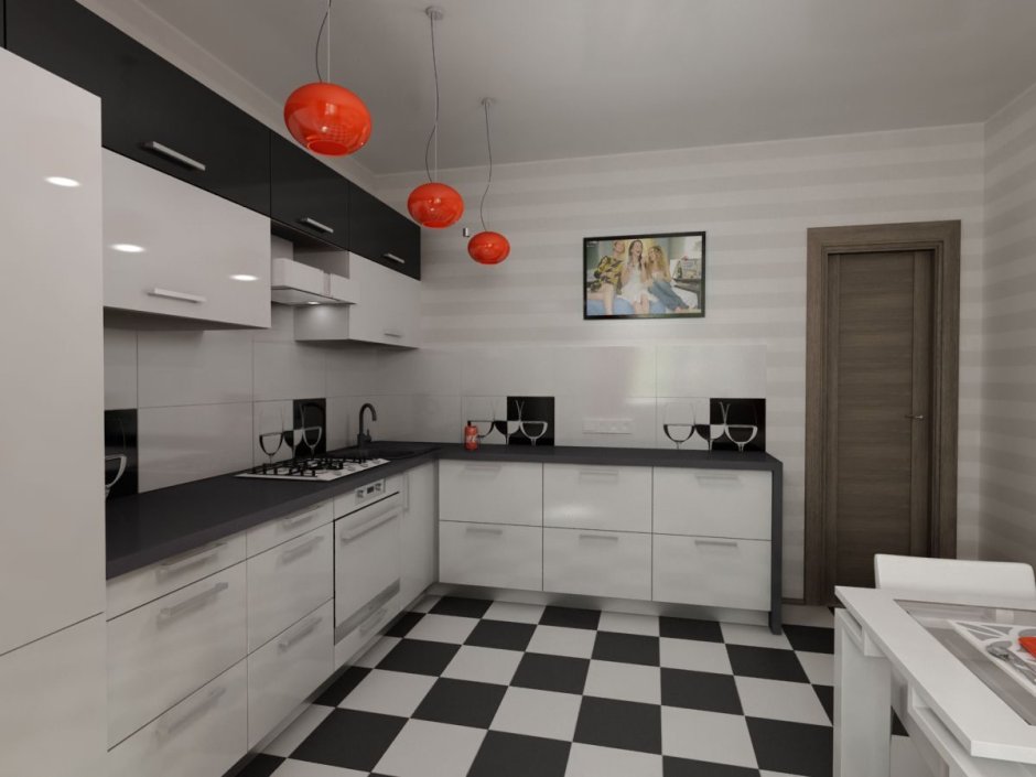 Черно белая кухня 10 метров