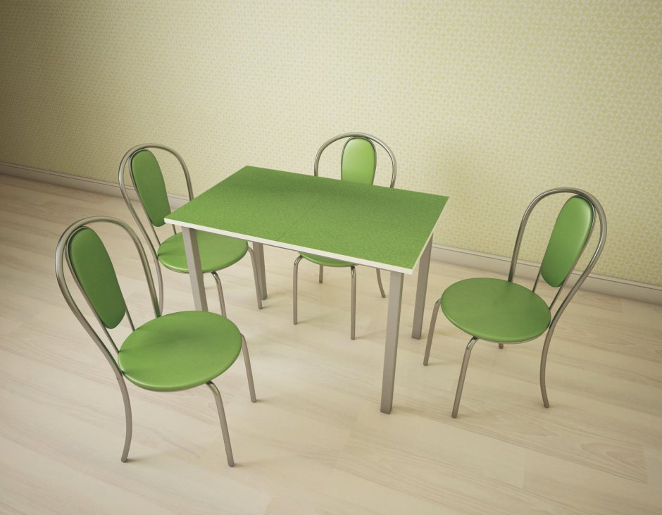 Столовая с зелеными стульями