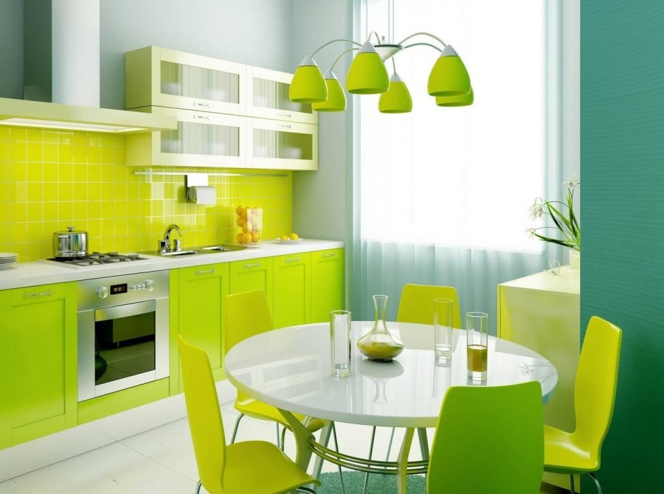 Круглый зеленый стол на кухню