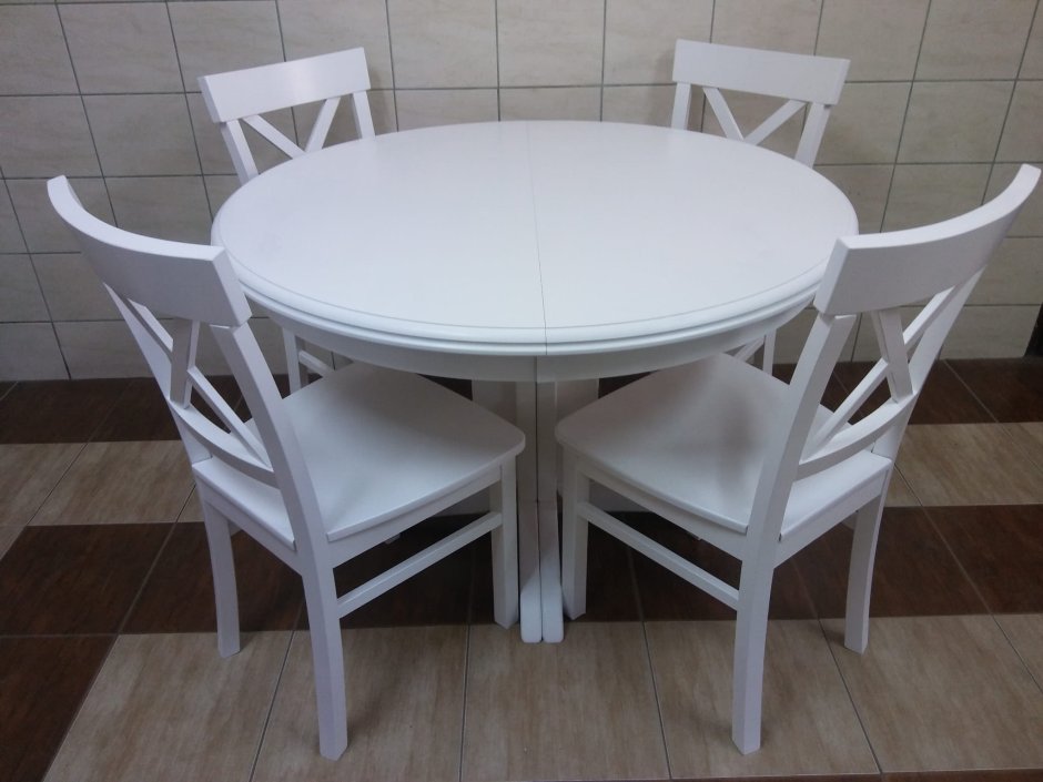 Белый круглый стол для кухни (59 фото)