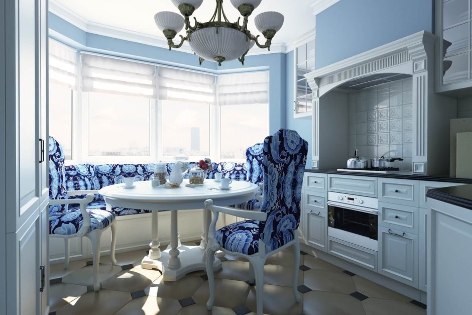 Кухонные шторы в стиле Прованс голубые
