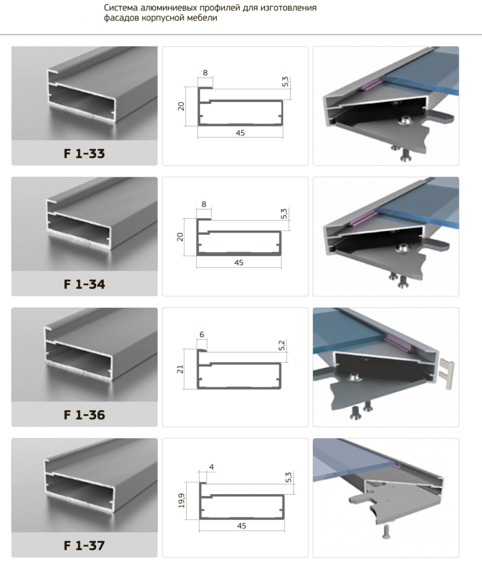 Алюминиевый профиль для фасадов мебели МДМ