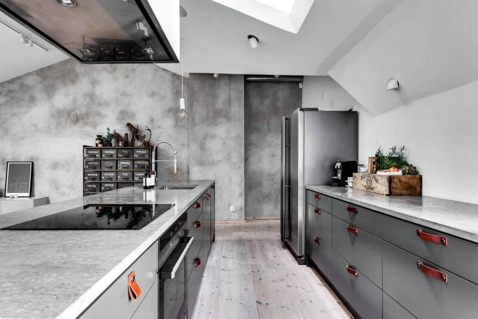 Кухни в стиле лофт серый бетон