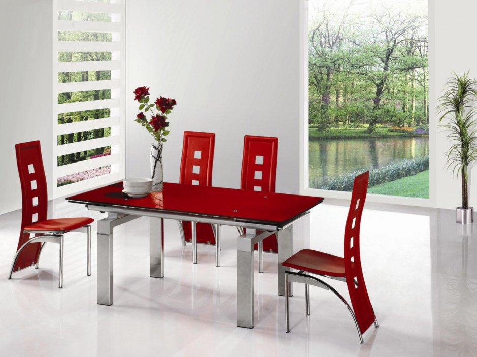 Столовая группа Table w/6 Red & Silver Dining Chairs