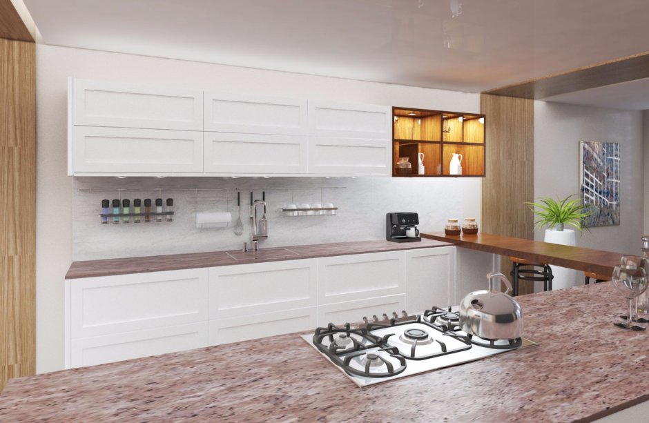 Белая кухня из шпона