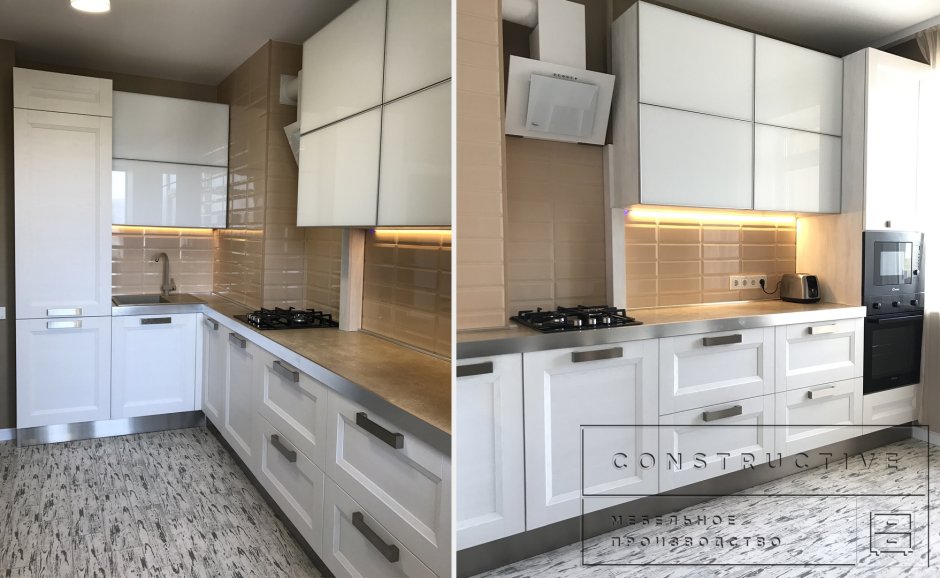 Кухня светлый шпон с белой техникой