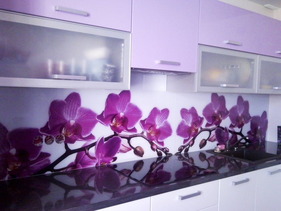 Кухонный фартук орхидеи фиолетовые