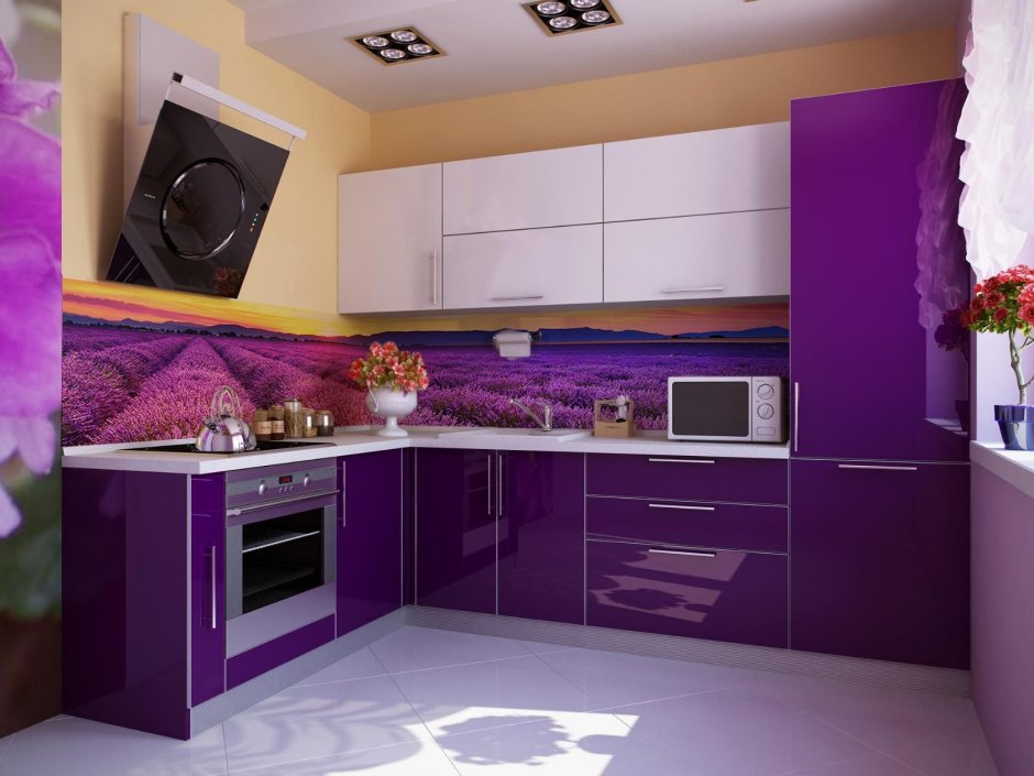 Декор кухни в фиолетовых тонах