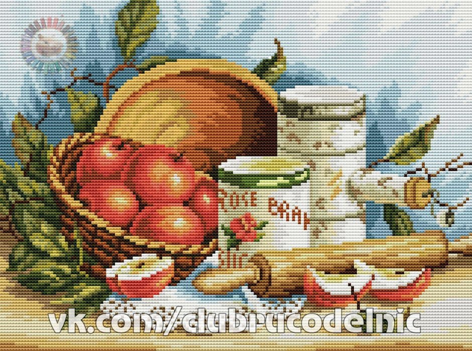 Вышивка крестом натюрморты для кухни с посудой