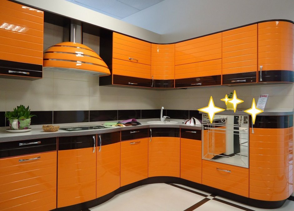 Фасады для кухни оранжевые (64 фото)