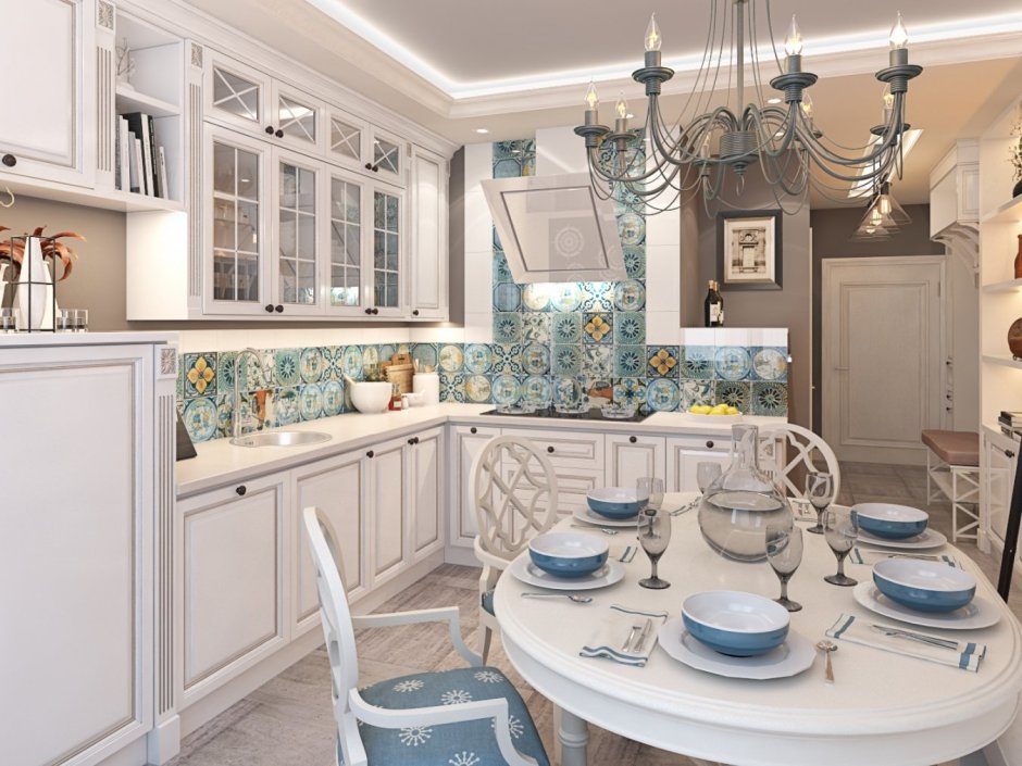 Бело голубая кухня прованс (62 фото)