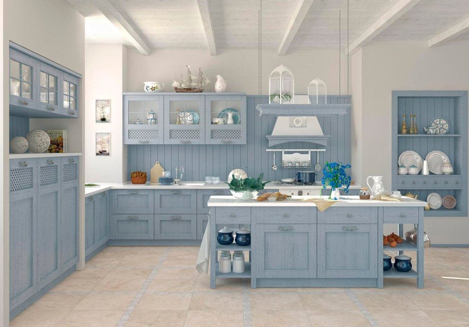 Синяя кухня в стиле Прованс 6 метров