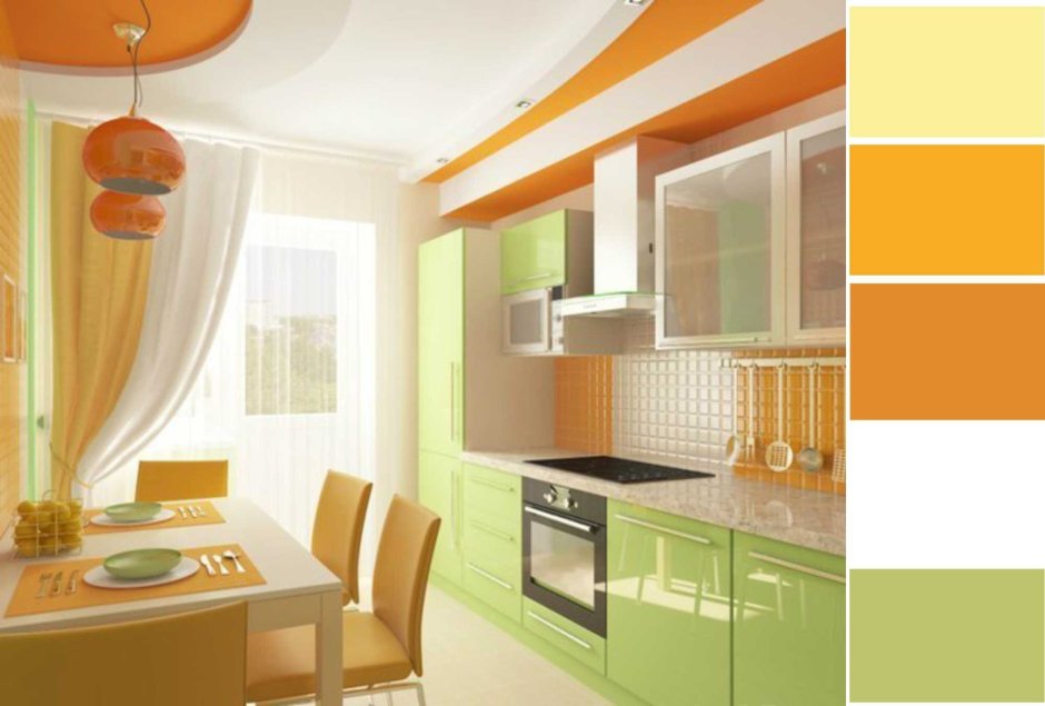 Кухня в оранжево зеленом цвете