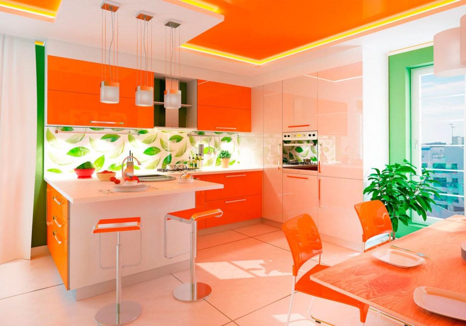 Оранжево зеленая кухня (57 фото)