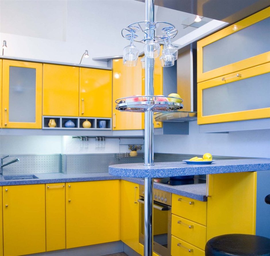 Сине желтая кухня в интерьере
