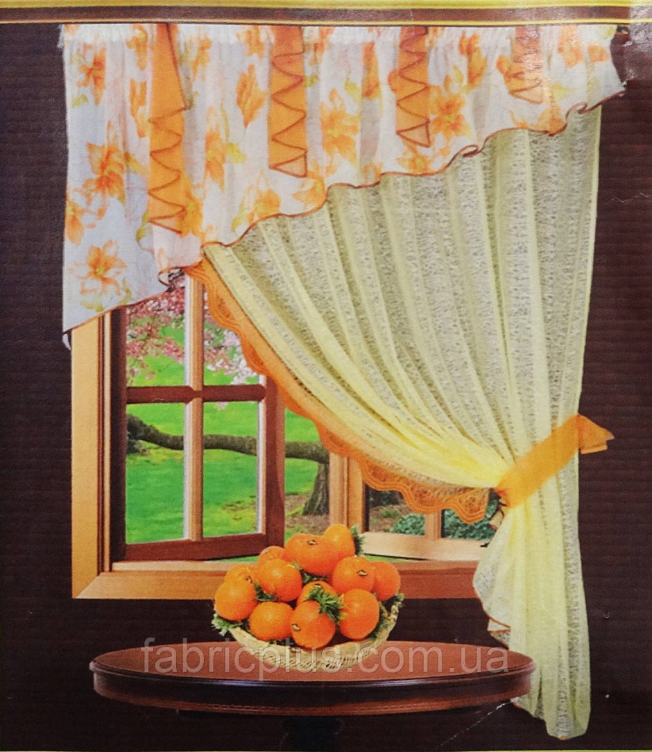 Занавески в кухню короткие стиле Прованс оранжевые