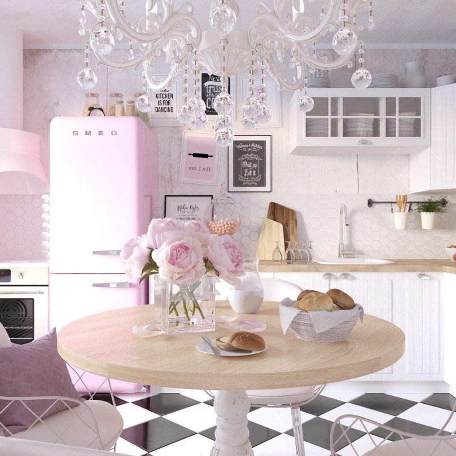 Розово серая кухня