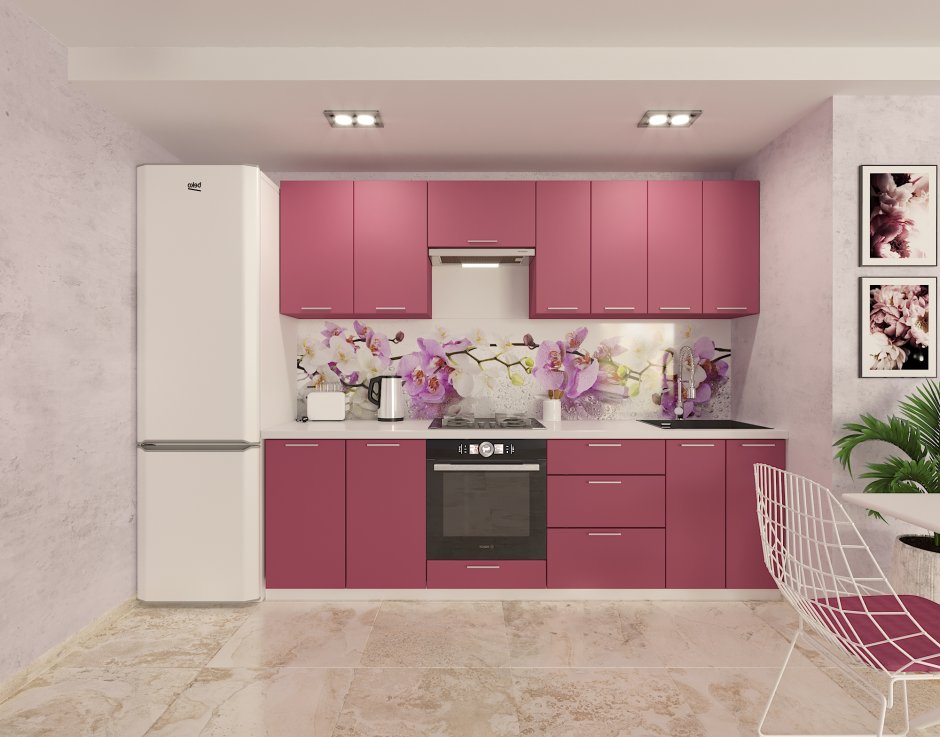 Кухня сиреневая с розовым