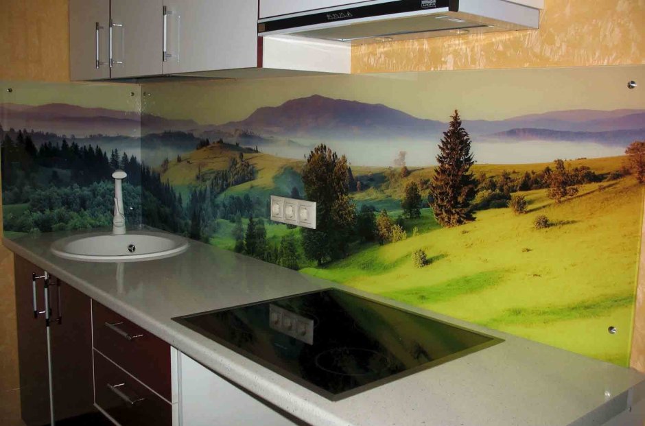 Кухонный фартук обои под стеклом