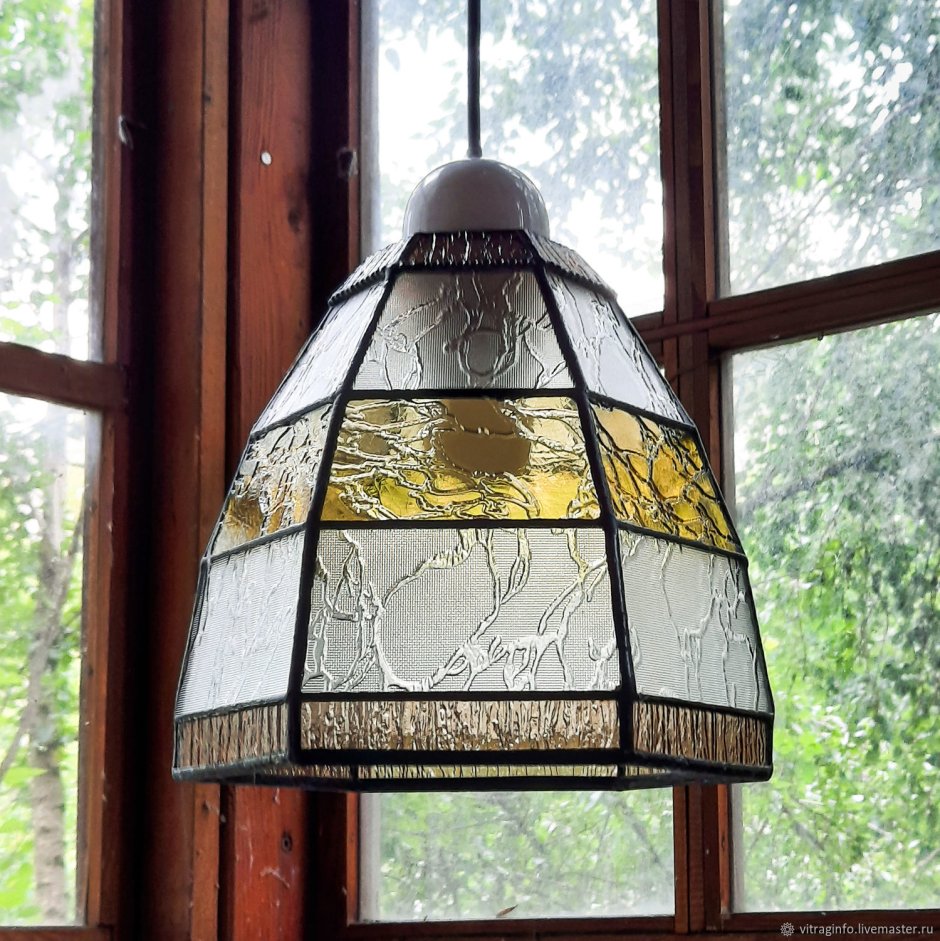 Светильник потолочный витражный с прозрачными стёклами хром