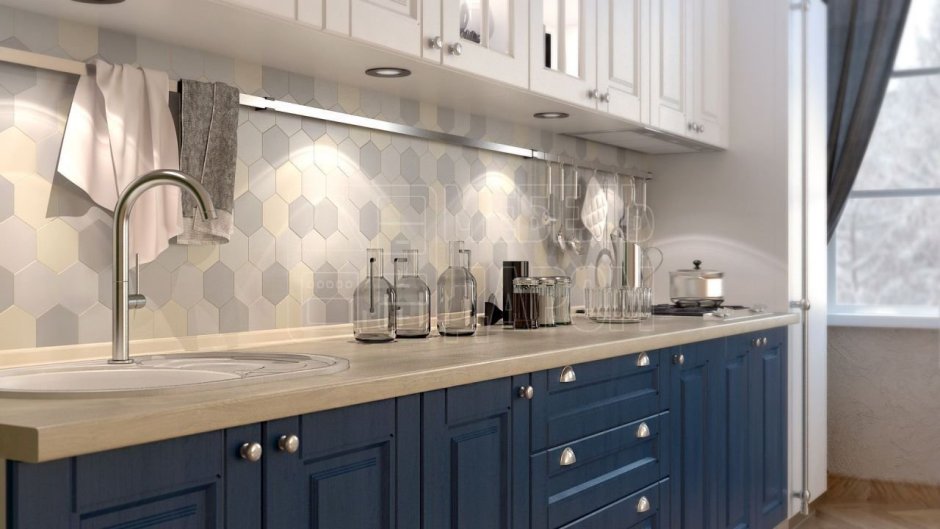 Плитка белая с золотом для фартука