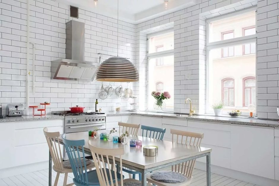 Плитка кабанчик на кухне в скандинавском стиле