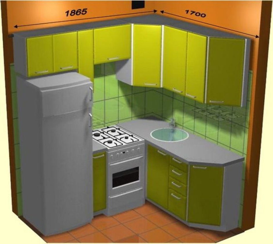 Интерьер кухни 5м.кв с газовой колонкой155на2м