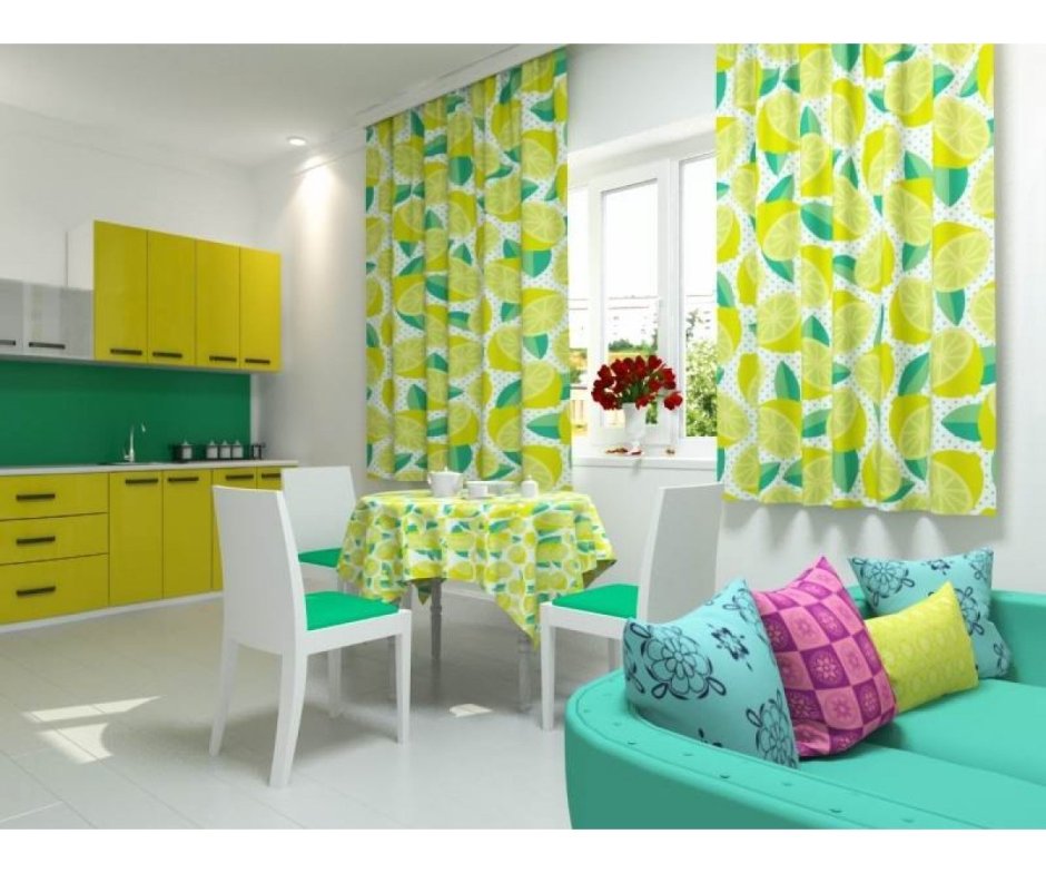 Идеи штор на кухню с лимонами