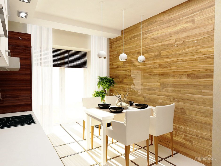 Деревянная стена на кухне