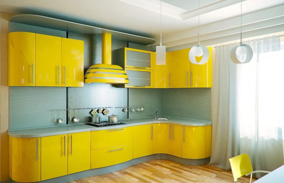 Кухня в светло желтом цвете