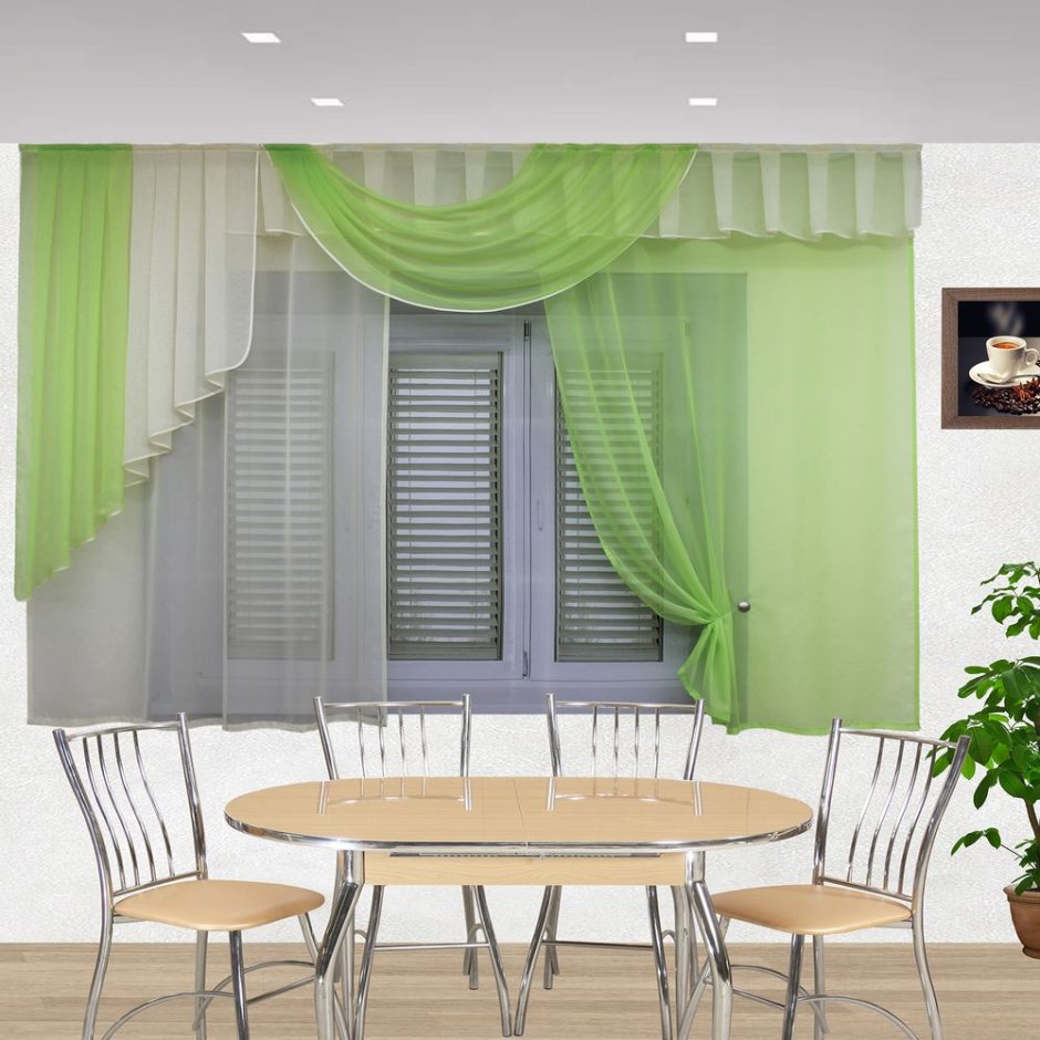 Комплект штор для кухни «иллюзия», 300х150 см, цвет зелёный, принт микс