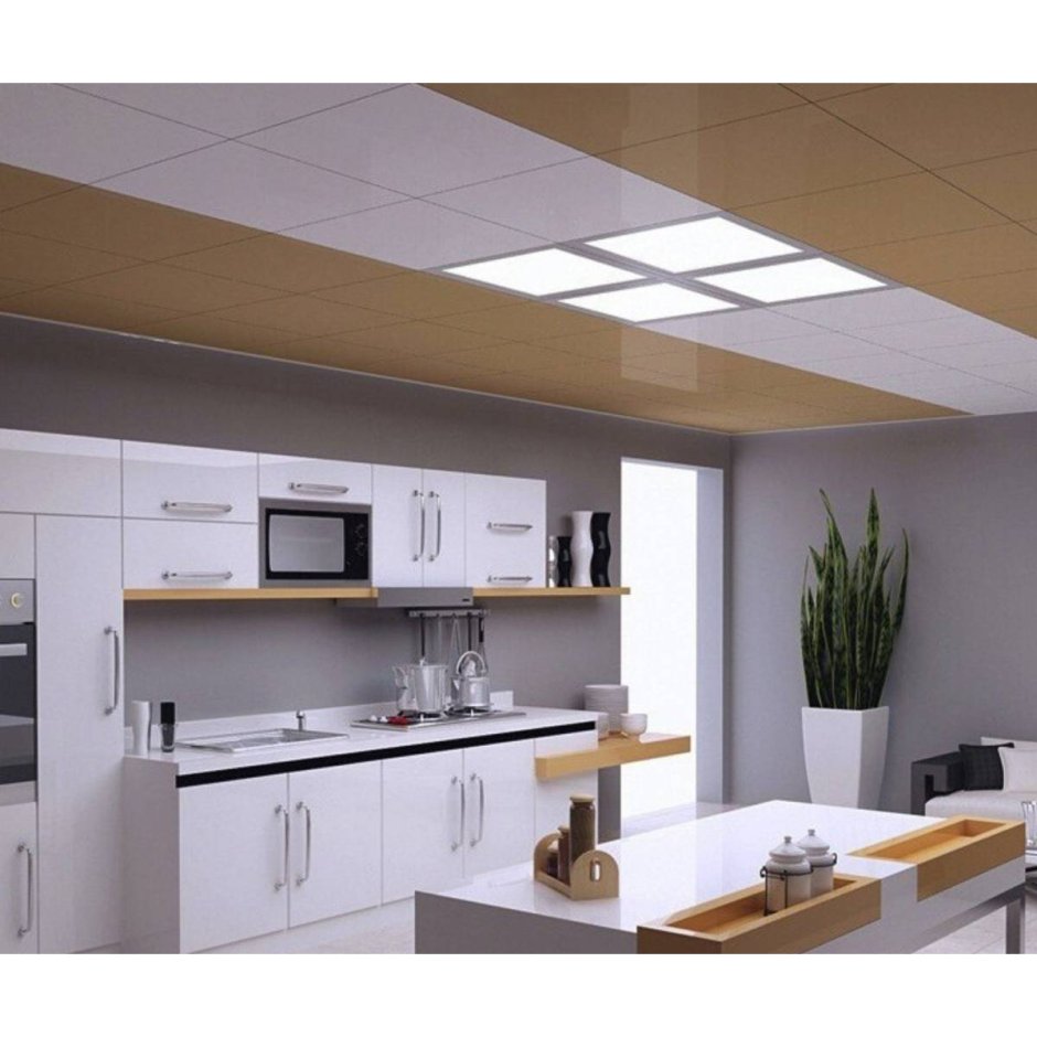 Зеркальный потолок на кухне