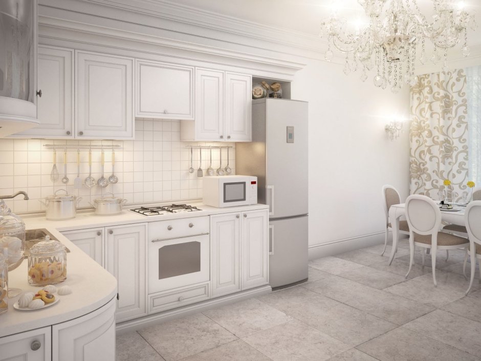 Обои для белого кухонного гарнитура