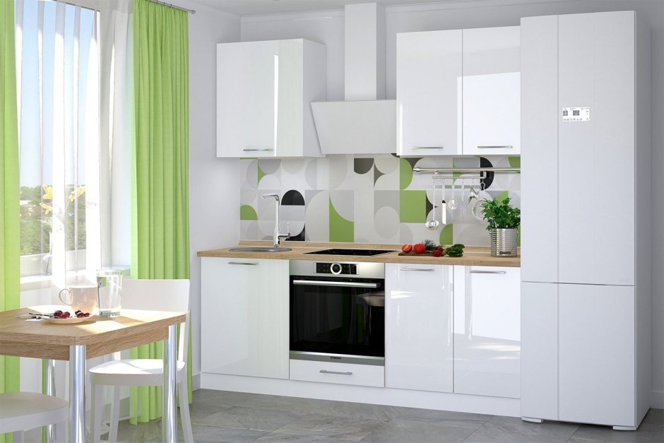 Кухня в скандинавском стиле с белым полом