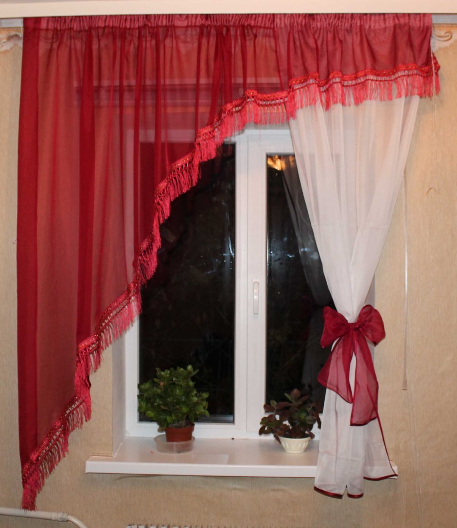 Тюль арка для кухни бордо