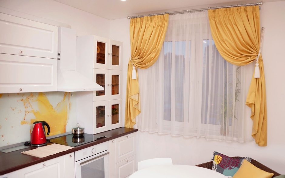 Штора для кухни ТОМДОМ 180х300см,бежевый, зеленый