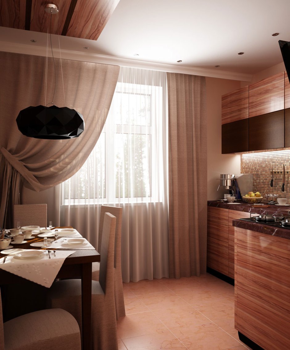 Тюль на кухню до подоконника