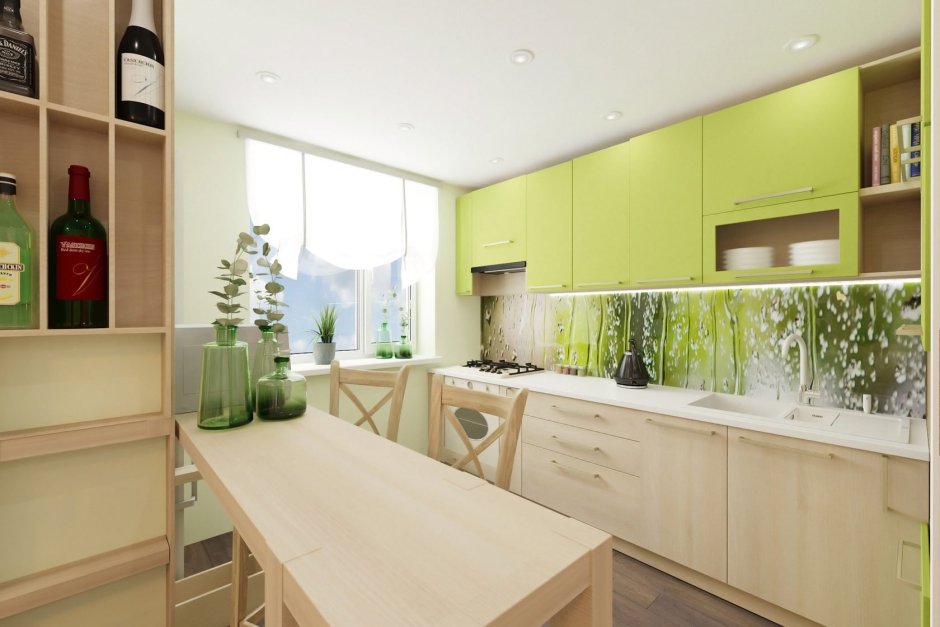 Дизайн кухни в салатовом цвете
